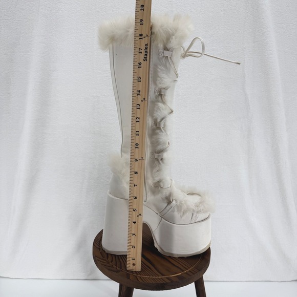 Demonia Camel - 311 Vegan Platform Boots Size 7 White Faux Fur Festival Rave - Picture 13 of 14
